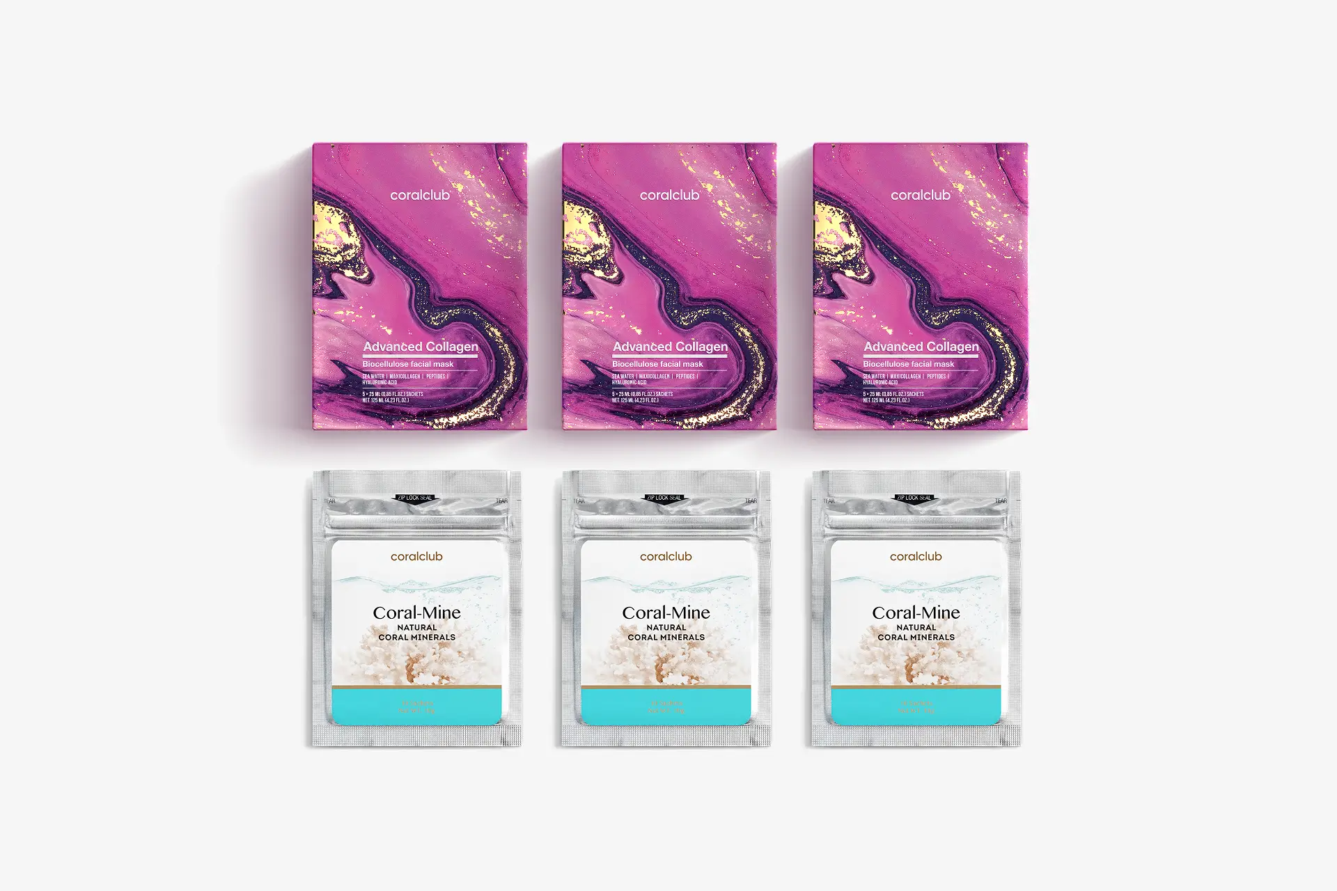 Admin Collagen Biocellulose Facial Mask, 25 ml, 15 paciņas + Coral-Mine, 30 paciņas pa 1 g