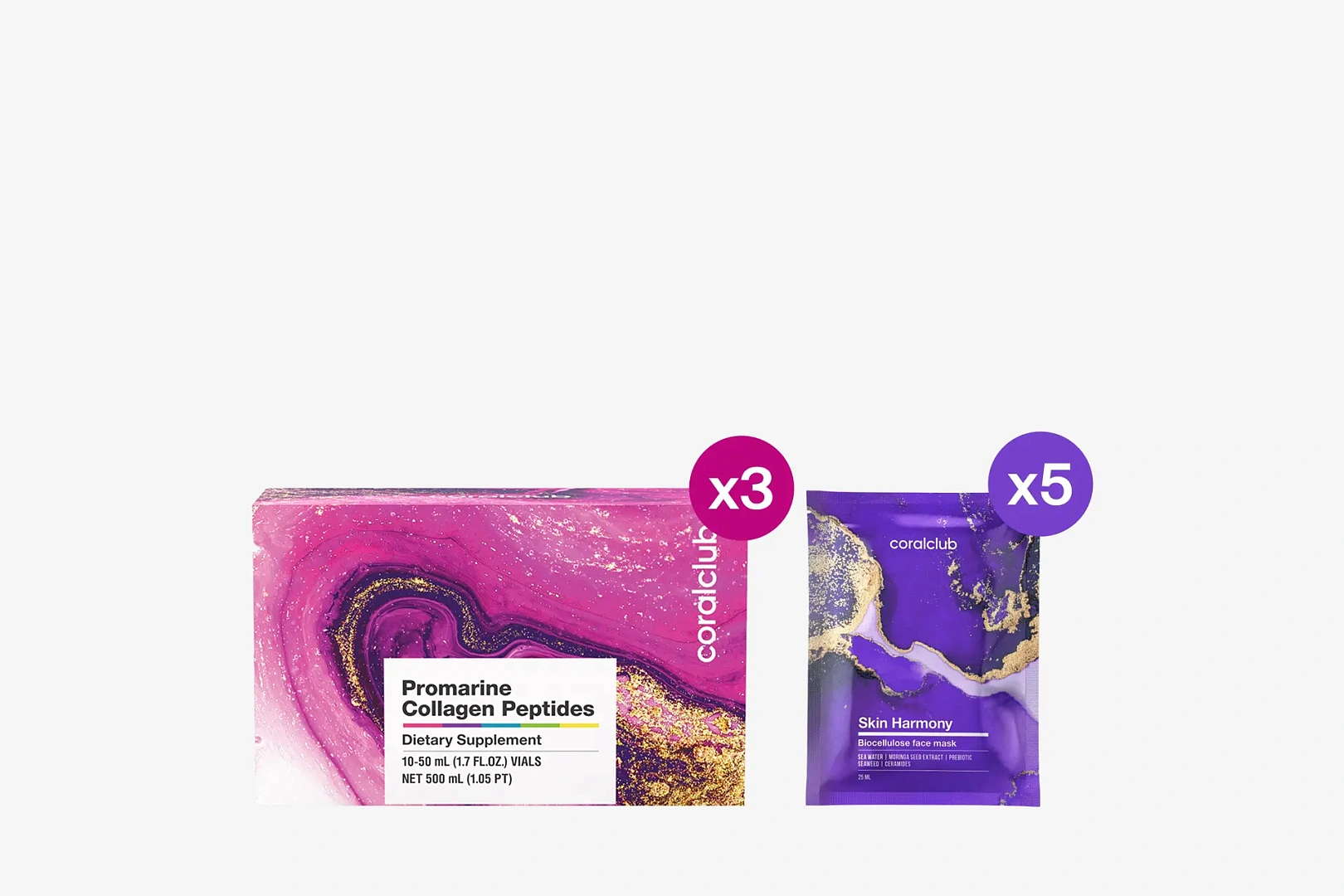 Promarine Collagen Peptides, 30 vials 50 ml + Hydro Boost Biocellulose facial mask, 25 ml, 5 Sachets
