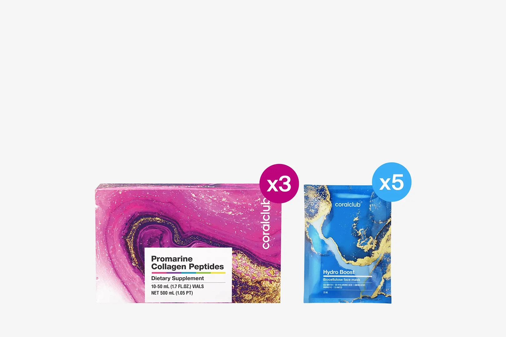 Promarine Collagen Peptides, 30 vials 50 ml + Hydro Boost Biocellulose facial mask, 25 ml, 5 Sachets