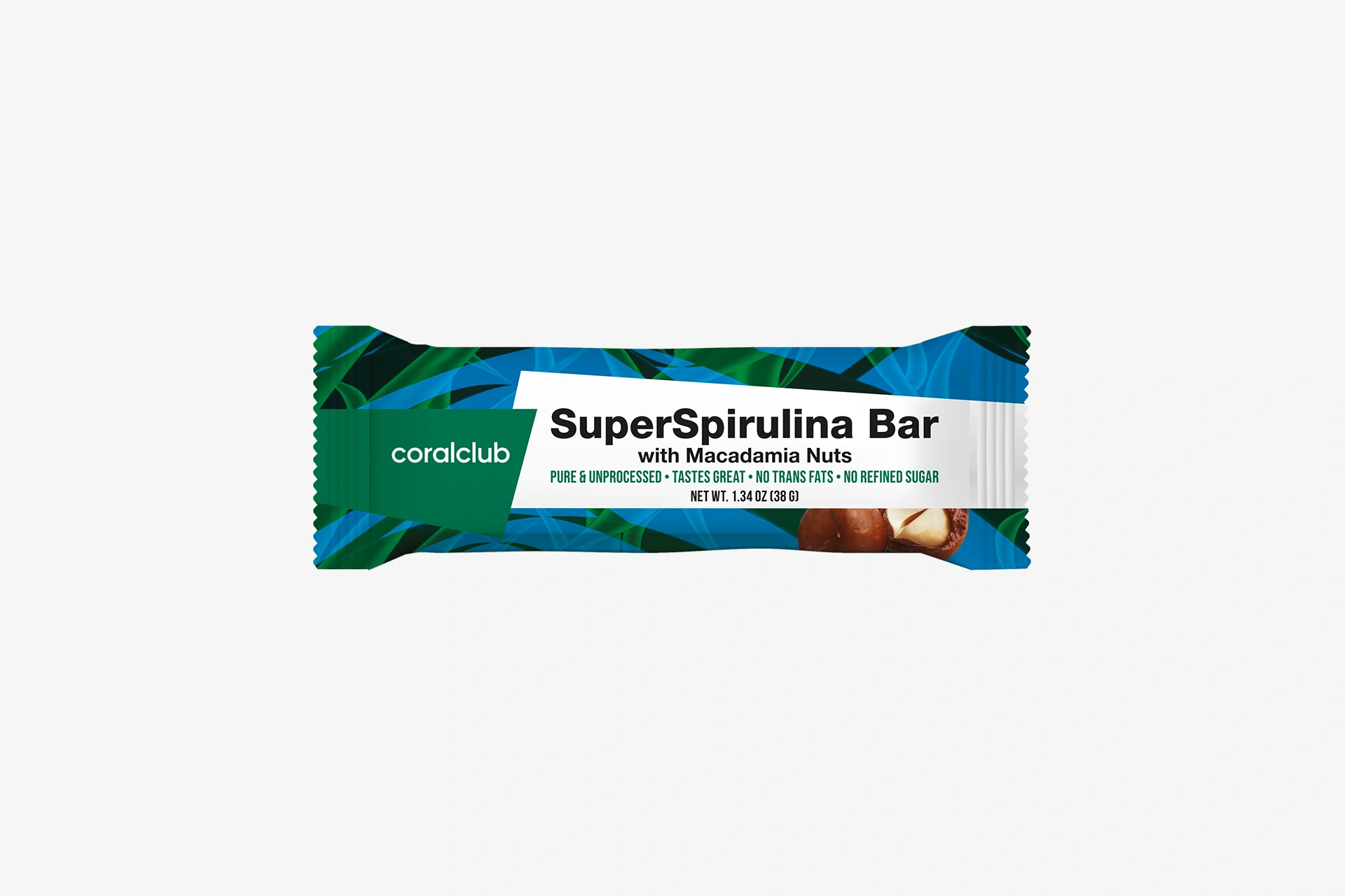 SuperSpirulina Bar ar makadāmijas riekstiem